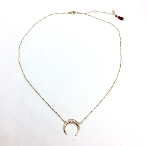 SHASHI 925 VERMEIL HORN NECKLACE RHINESTONE 18k GOLD PLATED STERLING DAINTY - Picture 6 of 11